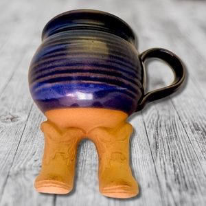 𝅺VINTAGE Muddy Waters Footed Coffee Mug Art Pottery, 1985, Cowboy Boots